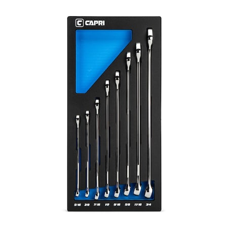 Capri Tools WaveDrive Pro Combination Wrench Set, 5/16 to 3/4 in., SAE, 8-Piece with The Mechanic's Tray CP11750-8ST